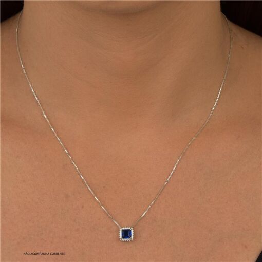 CONJUNTO  PRATA 92,5 CARRÊ COM PEDRAS AO REDOR - SAFIRA