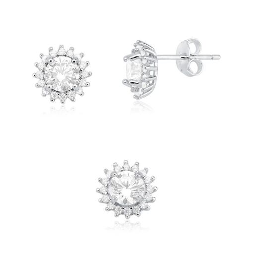 CONJUNTO  PRATA 92,5 REDONDO COM PEDRAS AO REDOR - CRISTAL