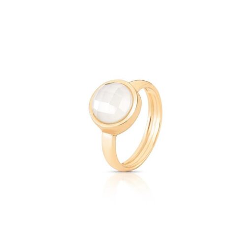 ANEL REDONDO BANHADO OURO 18K -QUARTZO ARAGONITA PEROLIZADA