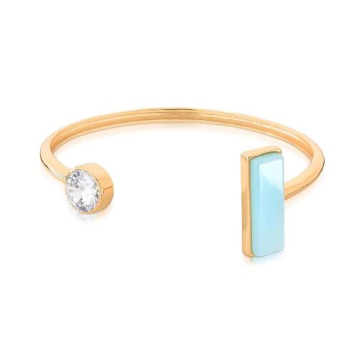 PULSEIRA BANHADA OURO 18K - PEDRA ÁGATA AZUL CÉU PEROLIZADA / ZI