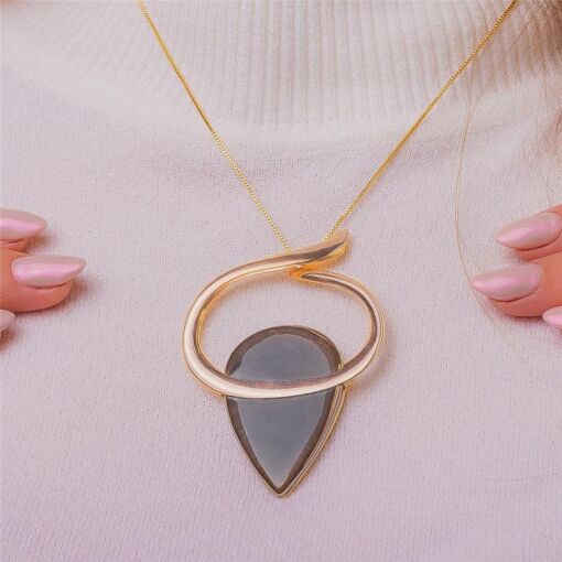 PINGENTE BANHADO OURO 18K - PEDRA ÁGATA METALIZADA