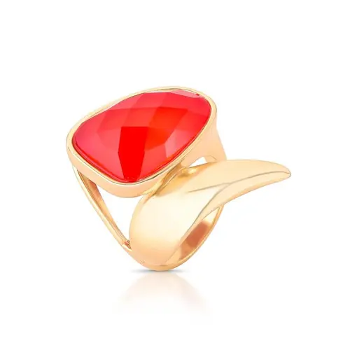 ANEL BANHADO OURO 18K-  QUARTZO CRISTAL DE ROCHA VERMELHO