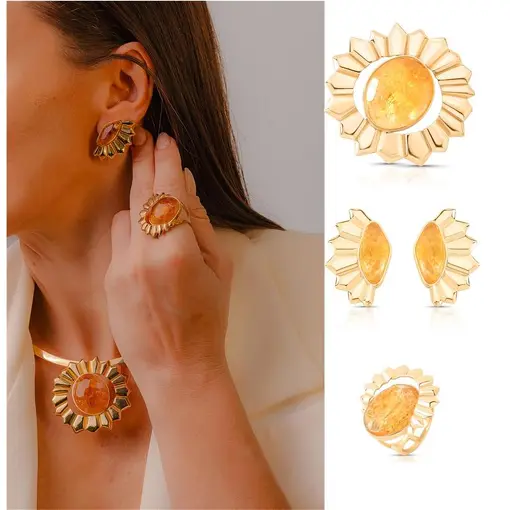 PINGENTE  BANHADO OURO 18K - PEDRA QUARTZO CITRINO