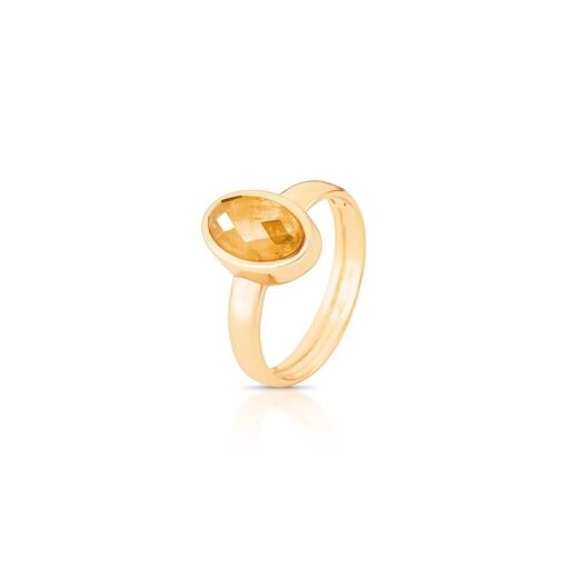 ANEL OVAL BANHADO OURO 18K - QUARTZO CITRINO PEROLIZADO