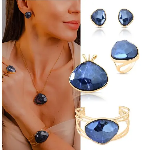 PULSEIRA BANHADA OURO 18K - PEDRA QUARTZO SODALITA PEROLIZADA