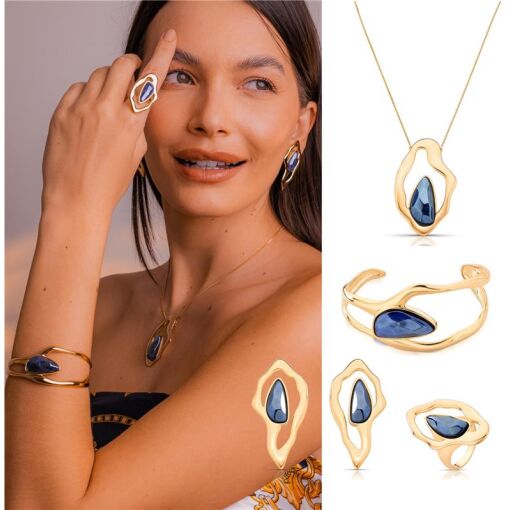 PULSEIRA BANHADA OURO 18K - PEDRA SODALITA PEROLIZADA