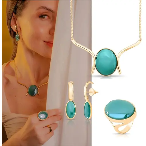 BRINCO BANHADO OURO 18K -  ÁGATA VERDE PEROLIZADA