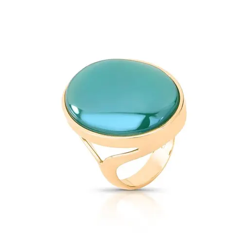 ANEL BANHADO OURO 18K -  ÁGATA VERDE PEROLIZADA