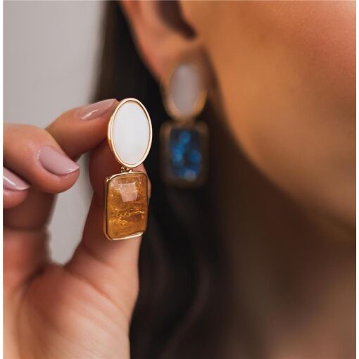 BRINCO BANHADO OURO 18K -   MADRE PÉROLA / QUARTZO CITRINO