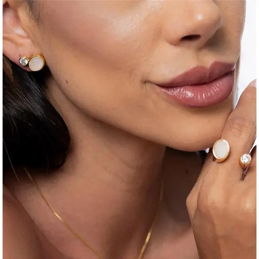 ANEL BANHADO OURO 18K - QUARTZO ARAGONITA PEROLIZADA