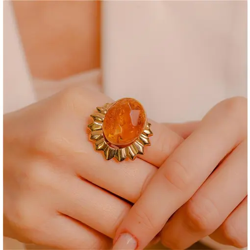 ANEL BANHADO OURO 18K - PEDRA QUARTZO CITRINO