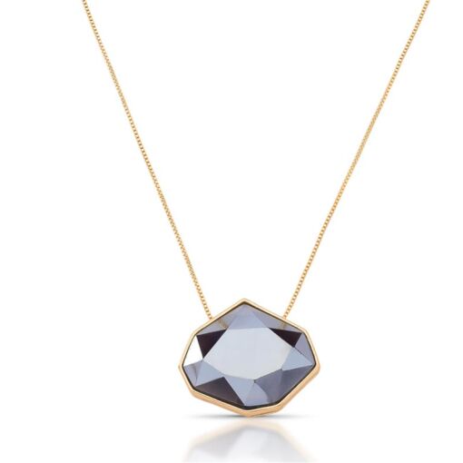 COLAR BANHADO OURO 18K - QUARTZO OBSIDIANA FUMÊ PEROLIZADA