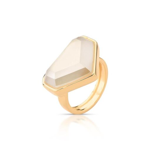 ANEL BANHADO OURO 18K - QUARTZO ARAGONITA PEROLIZADA