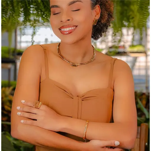 PULSEIRA BANHADA OURO 18K - QUARTZO OBSIDIANA FUMÊ PEROLIZADA