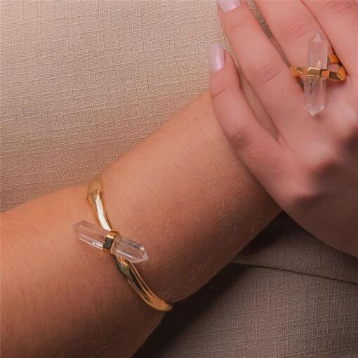 PULSEIRA BANHADO OURO 18K - PEDRA QUARTZO CRISTAL DE ROCHA