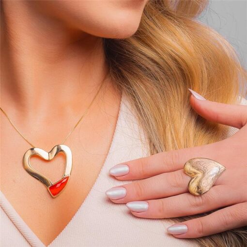 ANEL CORAÇÃO BANHADO OURO 18K -   METAL DOURADO