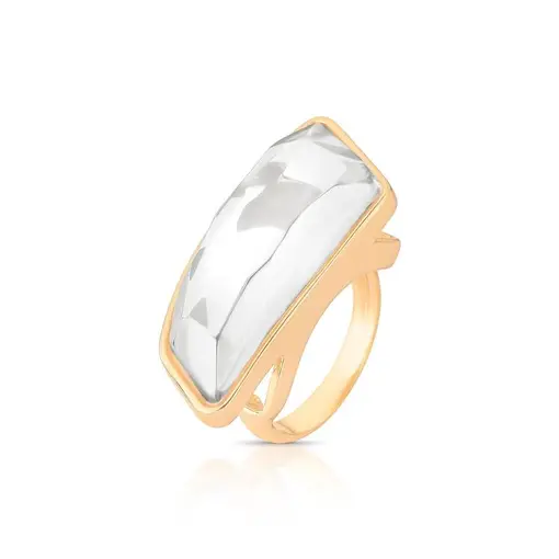 ANEL BANHADO OURO 18K-  QUARTZO CRISTAL DE ROCHA PEROLIZADO