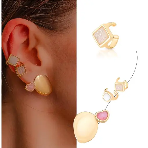 BRINCO PIERCING BANHADO OURO 18K - DRUSA BRANCA PEROLIZADA