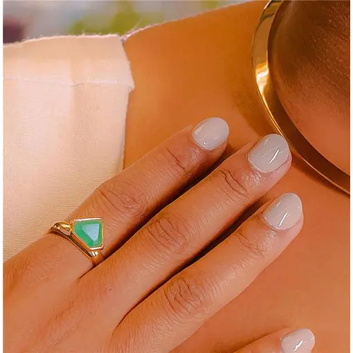 ANEL BANHADO OURO 18K -  ITS AGUA MARINHA