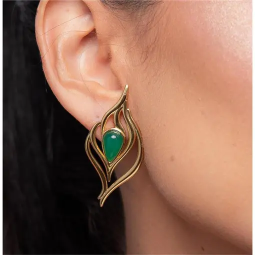 BRINCO BANHADO OURO 18K -  ÁGATA VERDE