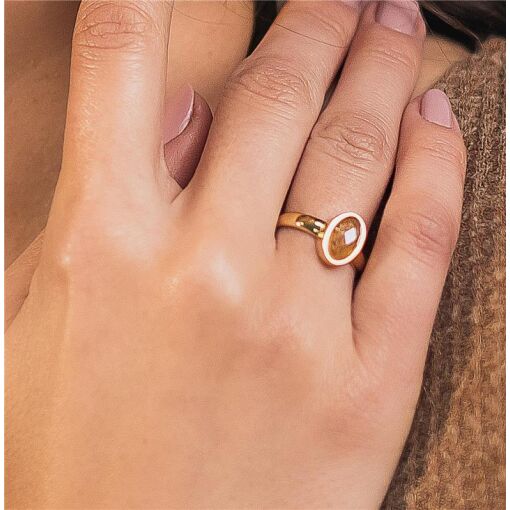 ANEL OVAL BANHADO OURO 18K - QUARTZO CITRINO PEROLIZADO