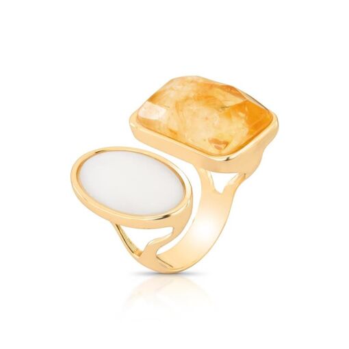 ANEL BANHADO OURO 18K - MADRE PÉROLA / QUARTZO CITRINO