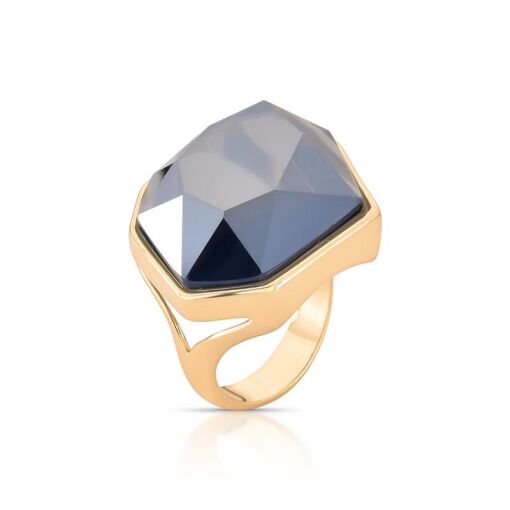 ANEL BANHADO OURO 18K - PEDRA QUARTZO OBSIDIANA FUMÊ PEROLIZADA