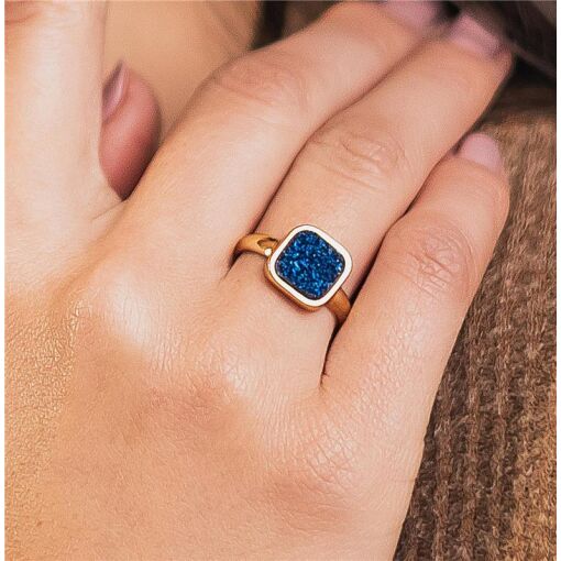 ANEL ÂNTICO BANHADO OURO 18K -  DRUSA METALIZADA AZUL
