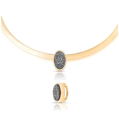 PINGENTE MINIMALISTA BANHADO OURO 18K - OVAL  DRUSA NEGRA