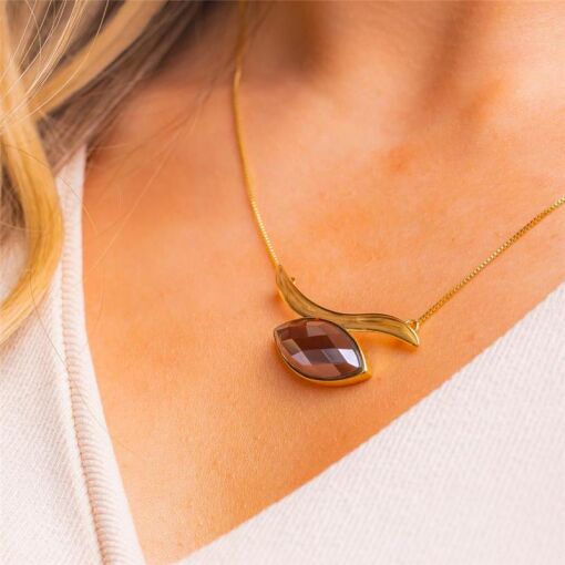 COLAR BANHADO OURO 18K-  QUARTZO OBSIDIANA FUMÊ PEROLIZADA