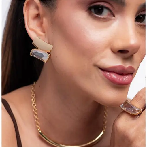 BRINCO BANHADO OURO 18K-  QUARTZO CRISTAL DE ROCHA PEROLIZADO