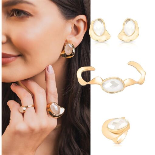 PULSEIRA BANHADA OURO 18K-   QUARTZO ARAGONITA PEROLIZADA