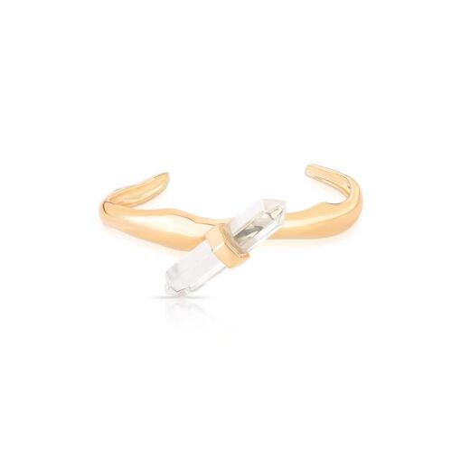 PULSEIRA BANHADO OURO 18K - PEDRA QUARTZO CRISTAL DE ROCHA