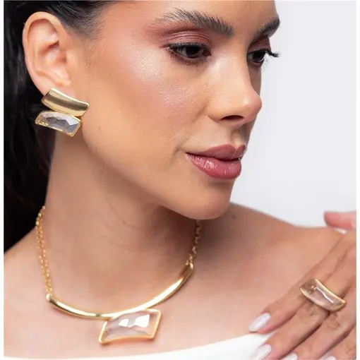 COLAR BANHADO OURO 18K- QUARTZO CRISTAL DE ROCHA PEROLIZADO