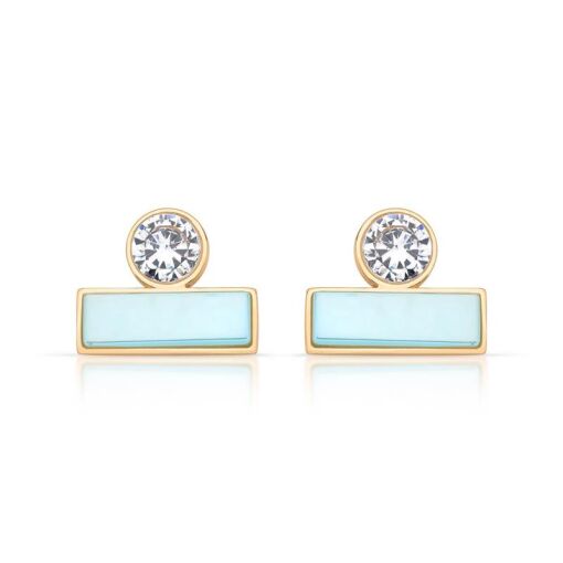 BRINCO BANHADO OURO 18K - PEDRA ÁGATA AZUL CÉU PEROLIZADA / ZIRC