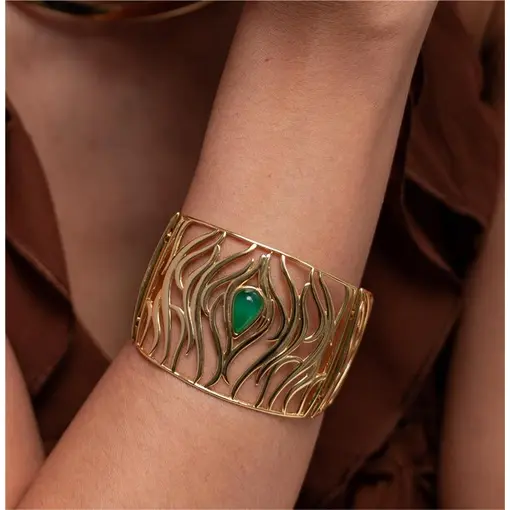 PULSEIRA BANHADA OURO 18K - PEDRA ÁGATA VERDE