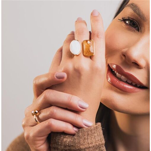 ANEL BANHADO OURO 18K - MADRE PÉROLA / QUARTZO CITRINO