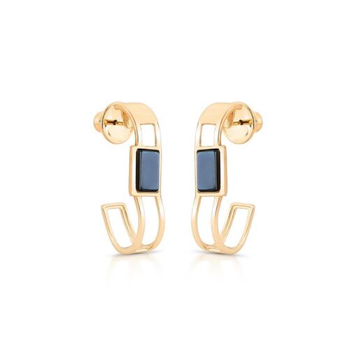 BRINCO BANHADO OURO 18K- OBSIDIANA NEGRA PEROLIZADA