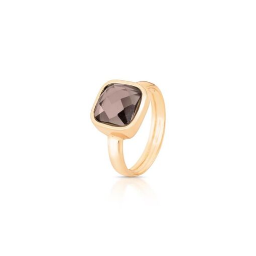 ANEL ÂNTICO BANHADO OURO 18K - QUARTZO FUME PEROLIZADO