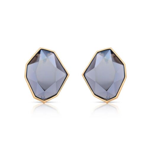 BRINCO BANHADO OURO 18K - PEDRA QUARTZO OBSIDIANA FUMÊ PEROLIZAD