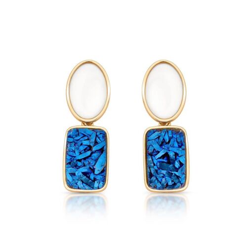 BRINCO BANHADO OURO 18K -  MADRE PÉROLA / DRUSA AZUL