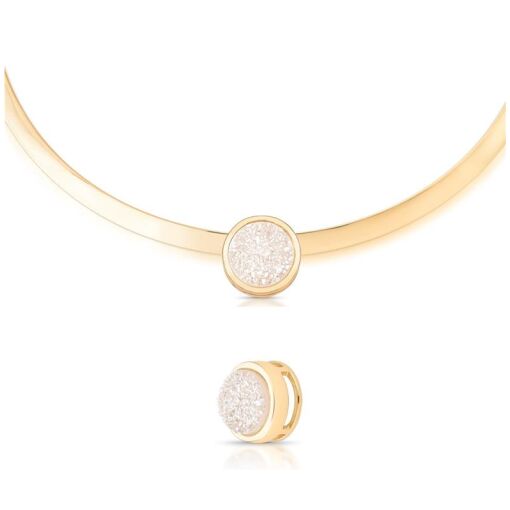 PINGENTE MINIMALISTA BANHADO OURO 18K -  REDONDO DRUSA BRANCA PE