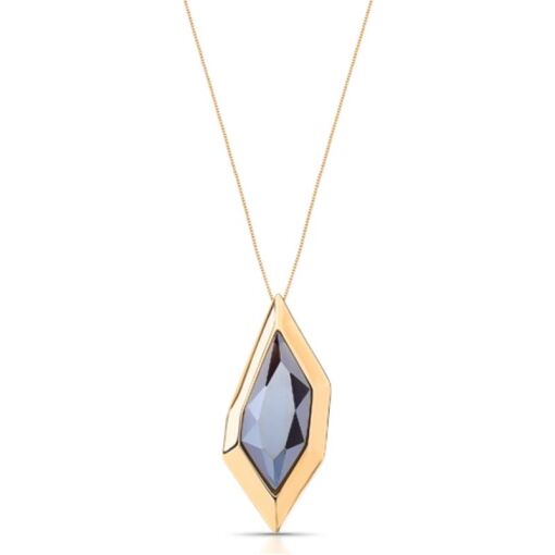 COLAR BANHADO OURO 18K - PEDRA QUARTZO OBSIDIANA FUMÊ PEROLIZADA