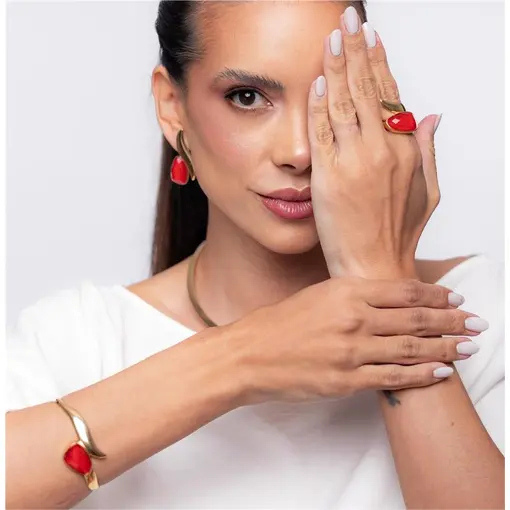 PULSEIRA BANHADA OURO 18K - QUARTZO CRISTAL DE ROCHA VERMELHO