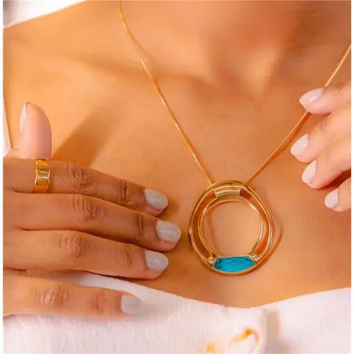 COLAR BANHADO OURO 18K -  QUARTZO CRISTAL DE ROCHA CIANO