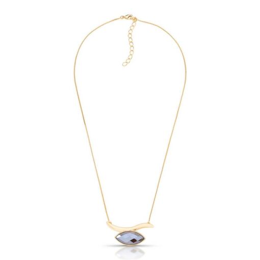 COLAR BANHADO OURO 18K-  QUARTZO OBSIDIANA FUMÊ PEROLIZADA