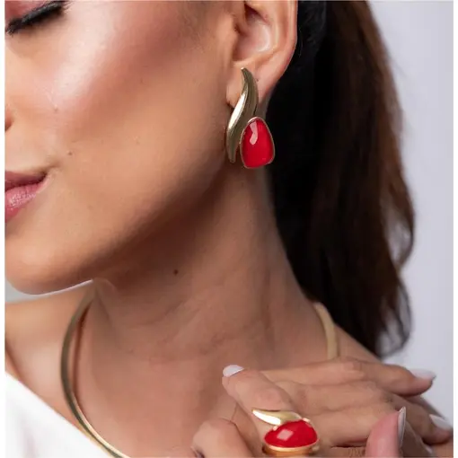 BRINCO BANHADO OURO 18K - QUARTZO CRISTAL DE ROCHA VERMELHO