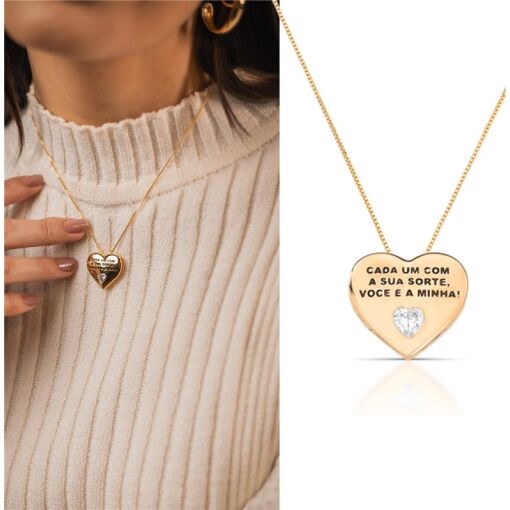 COLAR CORAÇÃO BANHO DOURADO 18K - PEDRA ZIRCÔNIA