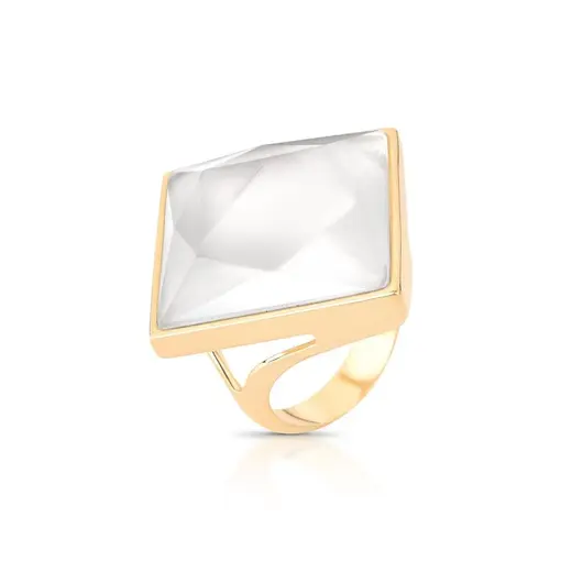 ANEL BANHADO OURO 18K -  QUARTZO ARAGONITA PEROLIZADA