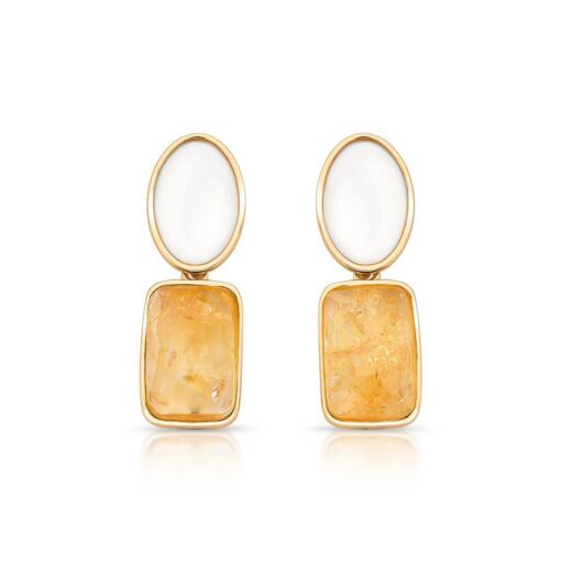 BRINCO BANHADO OURO 18K -   MADRE PÉROLA / QUARTZO CITRINO
